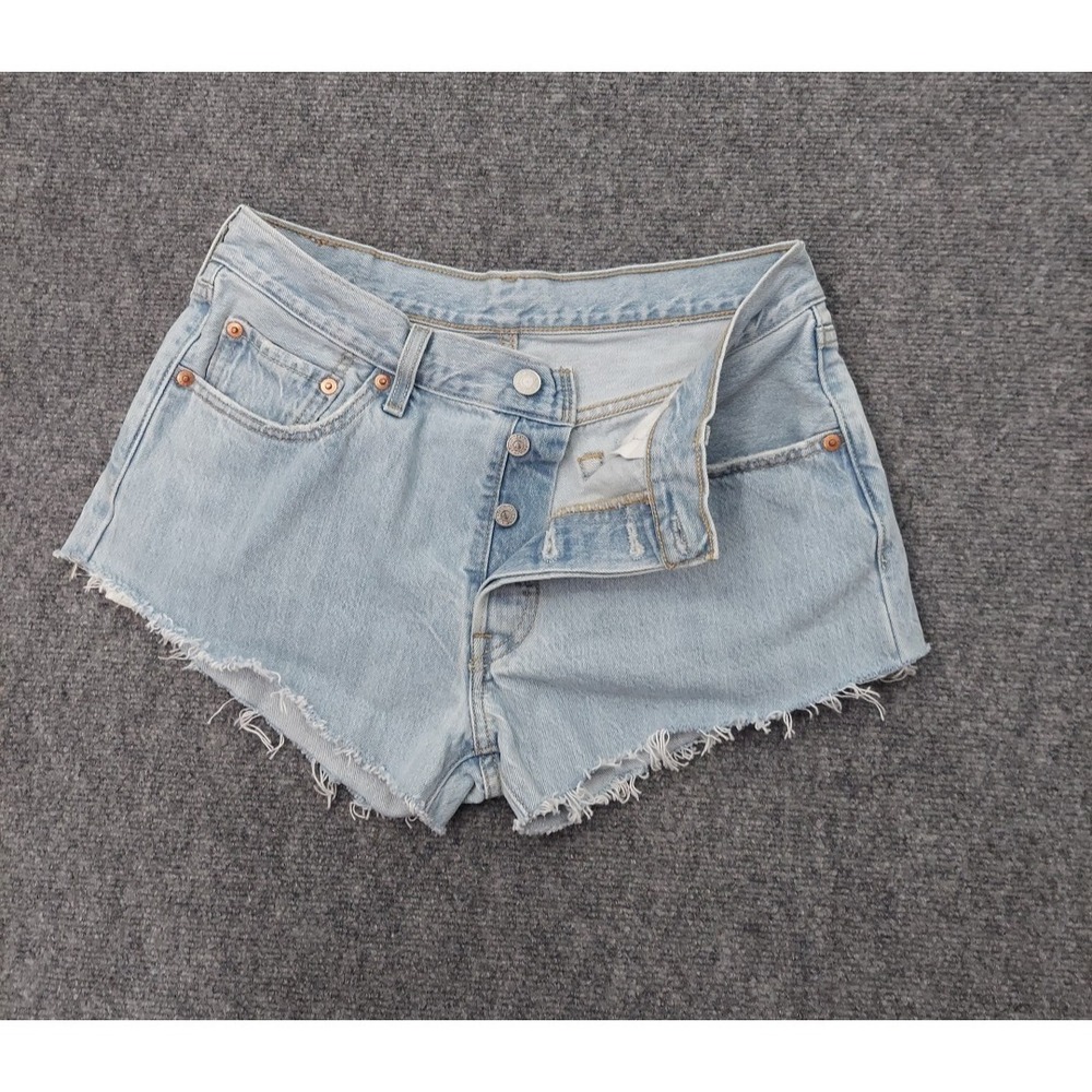 Levis 501 Denim Shorts Womens 10‎ Blue Light Wash Button Fly Cut Off Micro Booty